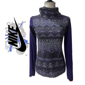 NIKE PRO DRIFIT SHIRT HYPERWARM  TURTLENECK PURPLE BLACK GRID SZ M ATHLETIC CORE